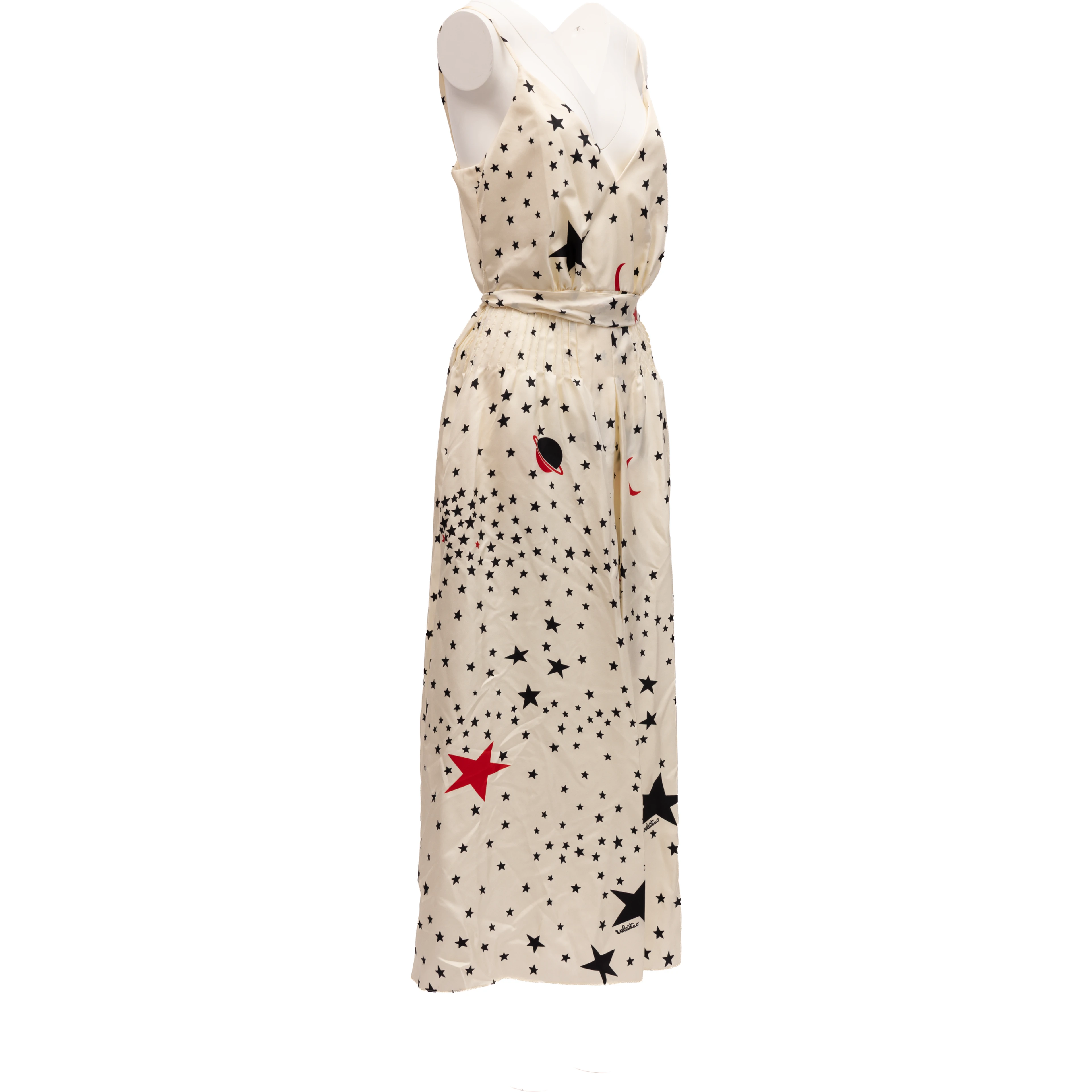 Midi Cream With Black And Red Stars Dress