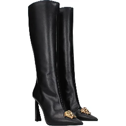 Black Leather High Heel Boots