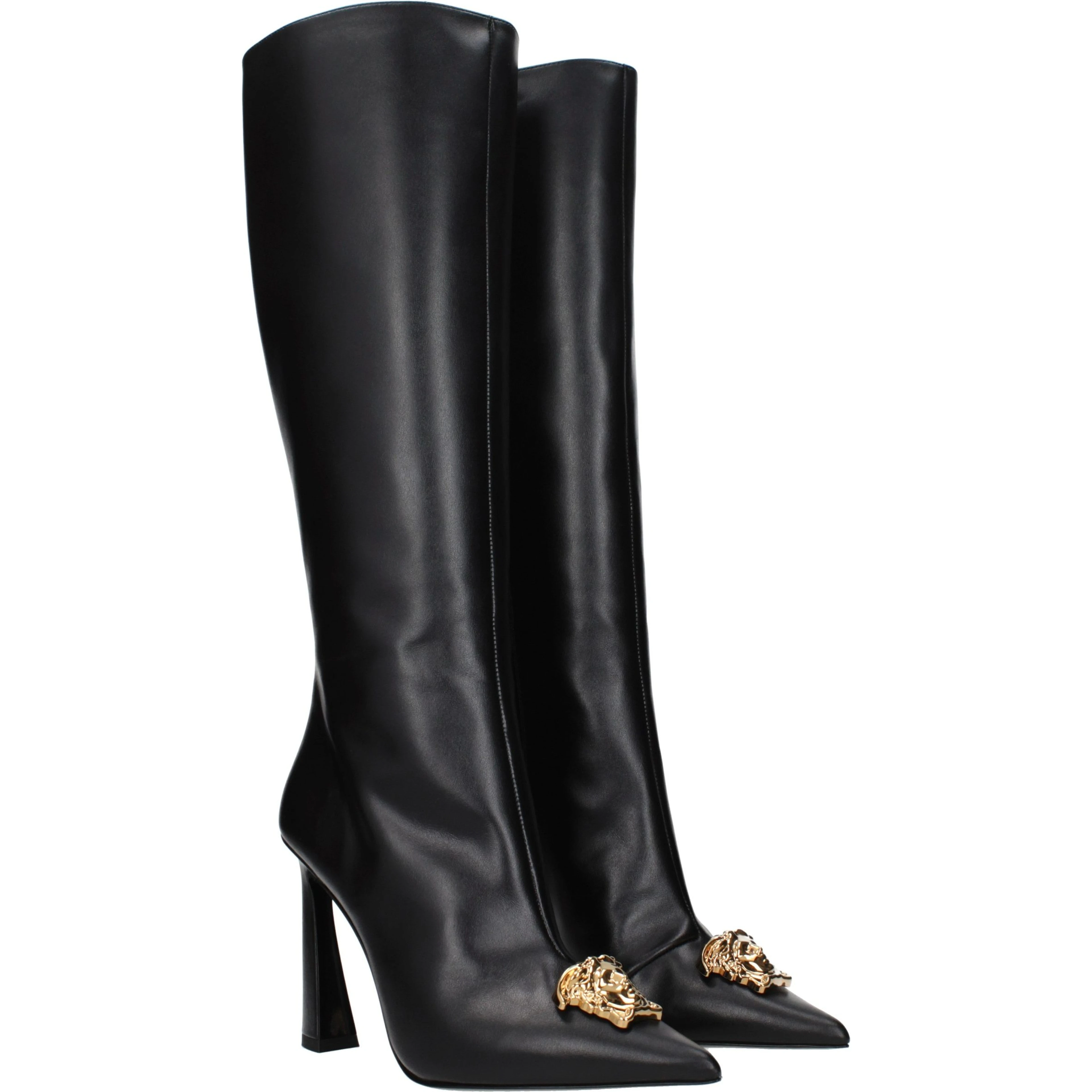 Black Leather High Heel Boots
