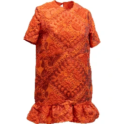 Orange Short Sleeve Ruffle Hem Dress