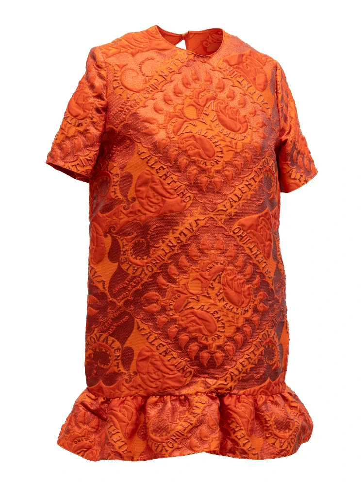 Orange Short Sleeve Ruffle Hem Dress alternative