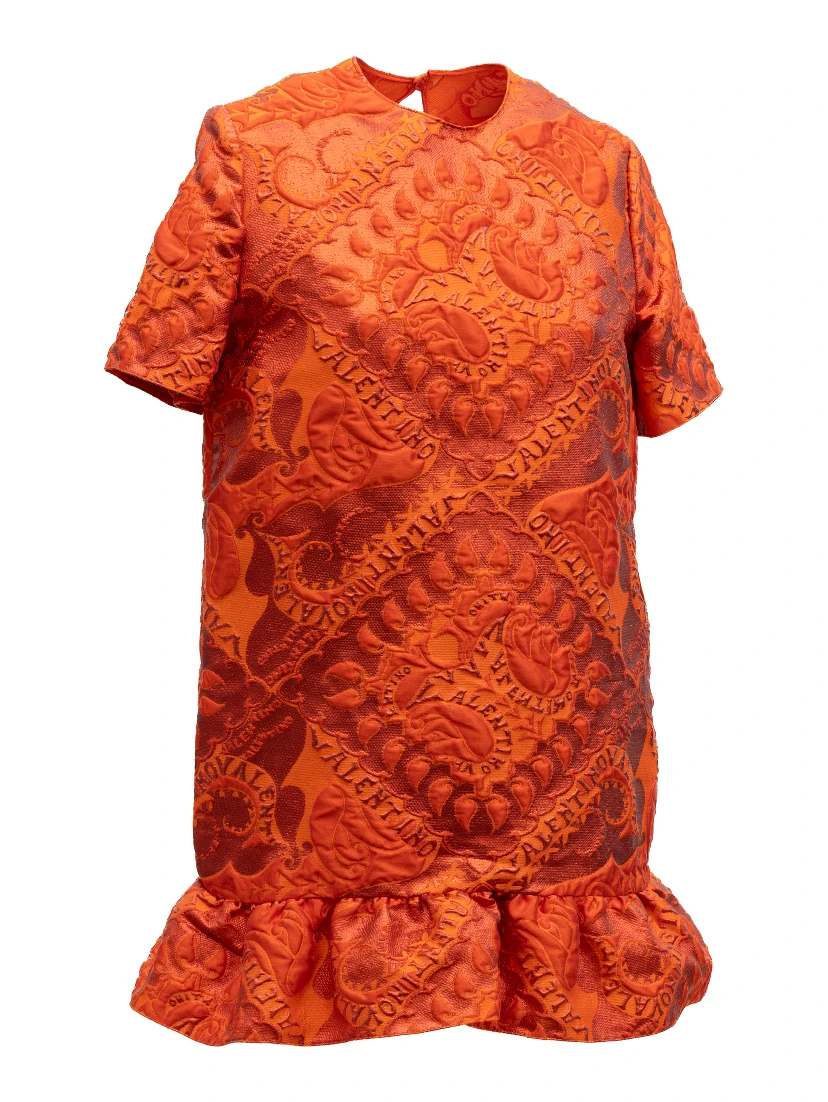 Orange Short Sleeve Ruffle Hem Dress