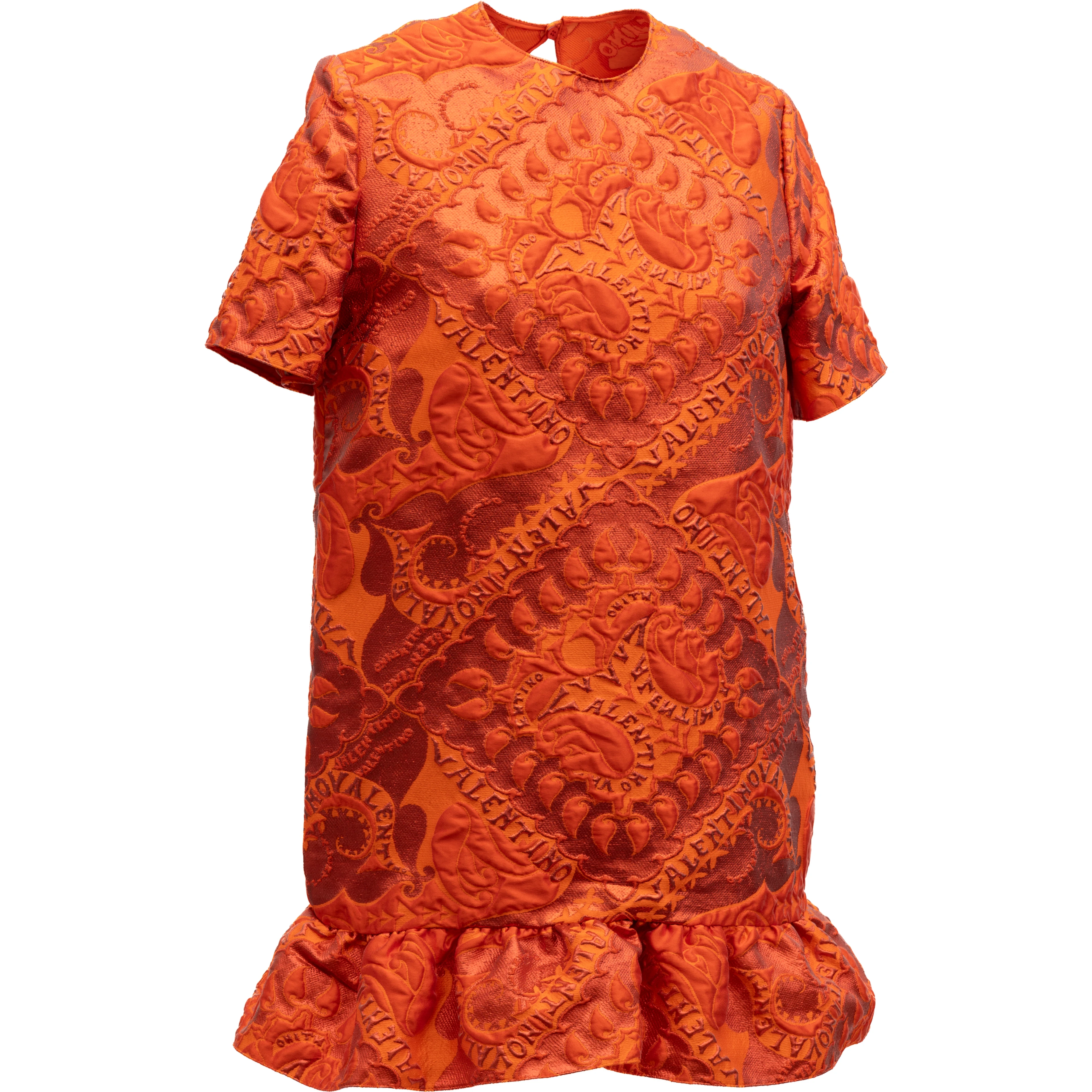 Orange Short Sleeve Ruffle Hem Dress