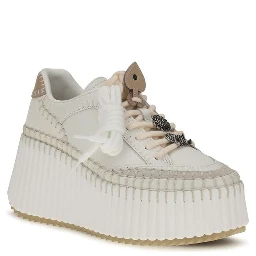 White Calf Leather Bos Taurus Platform Sneakers