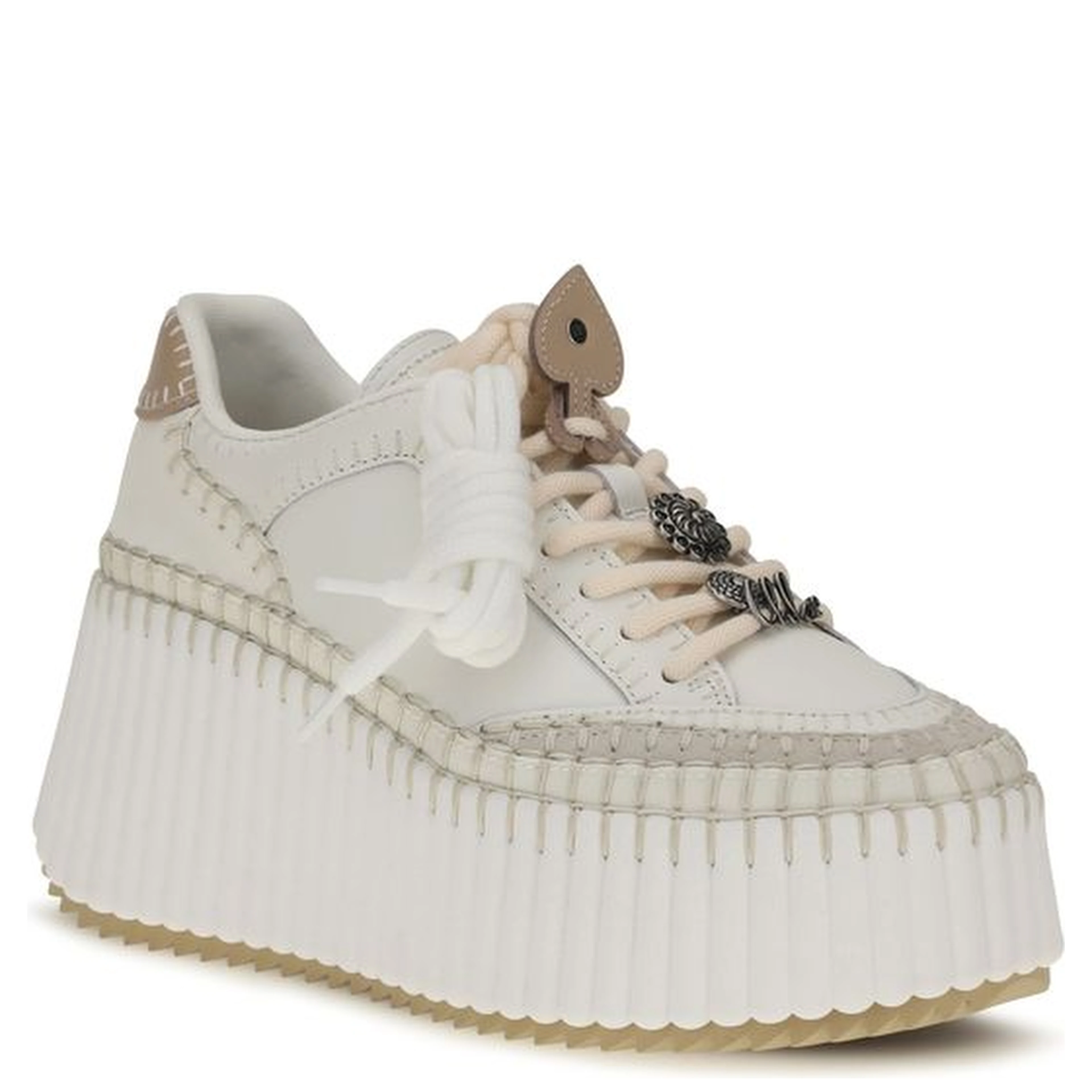 White Calf Leather Bos Taurus Platform Sneakers