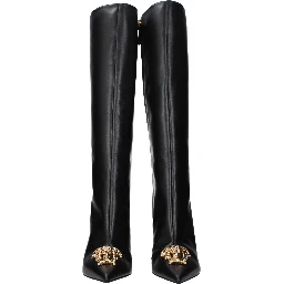 Black Leather High Heel Boots