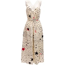 Midi Cream With Black And Red Stars Dress