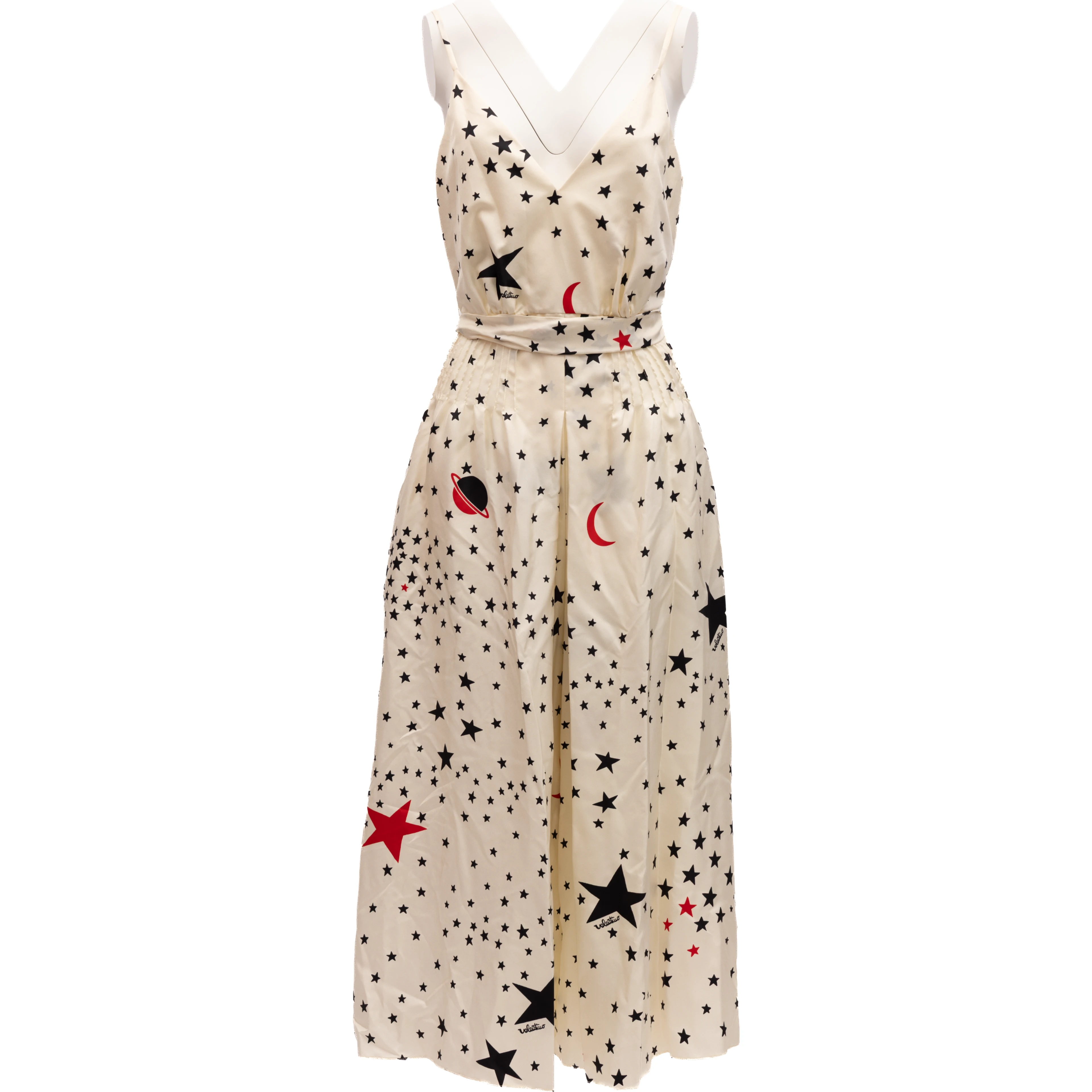 Midi Cream With Black And Red Stars Dress