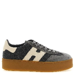 Gray Wool Platform Sneakers