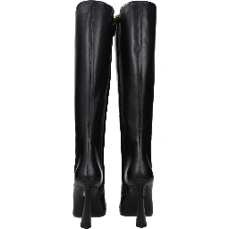 Black Leather High Heel Boots