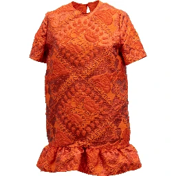 Orange Short Sleeve Ruffle Hem Dress