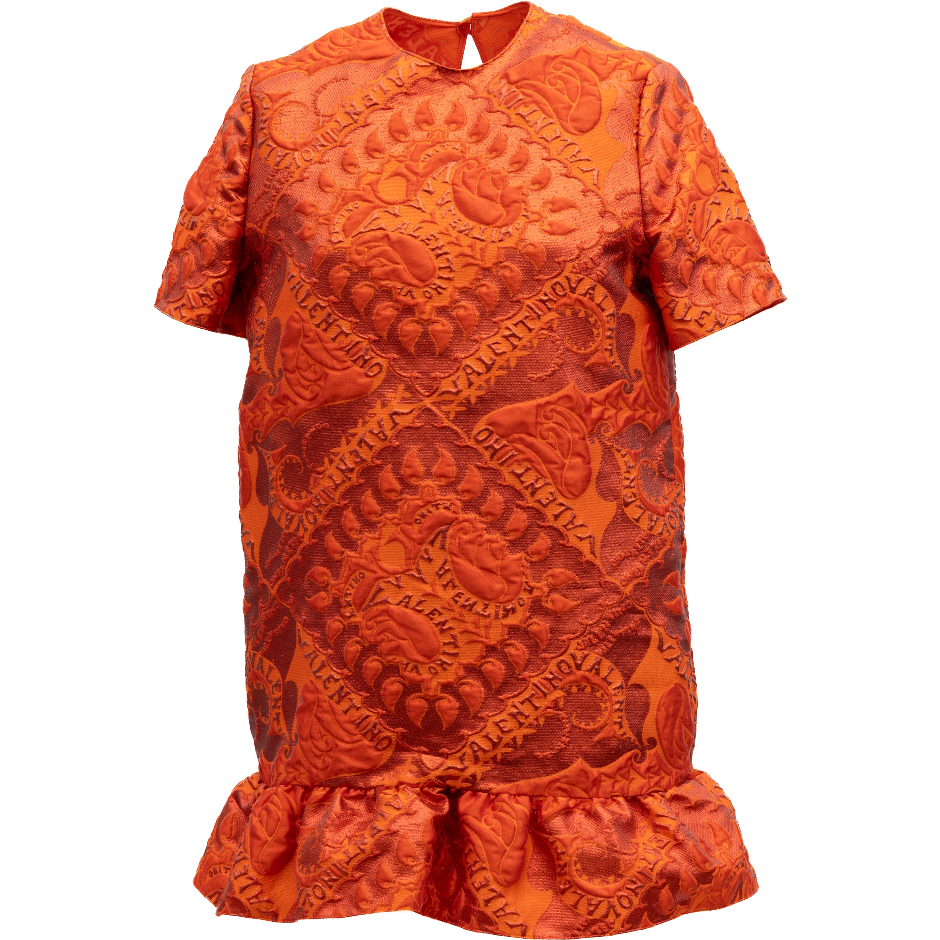 Orange Short Sleeve Ruffle Hem Dress