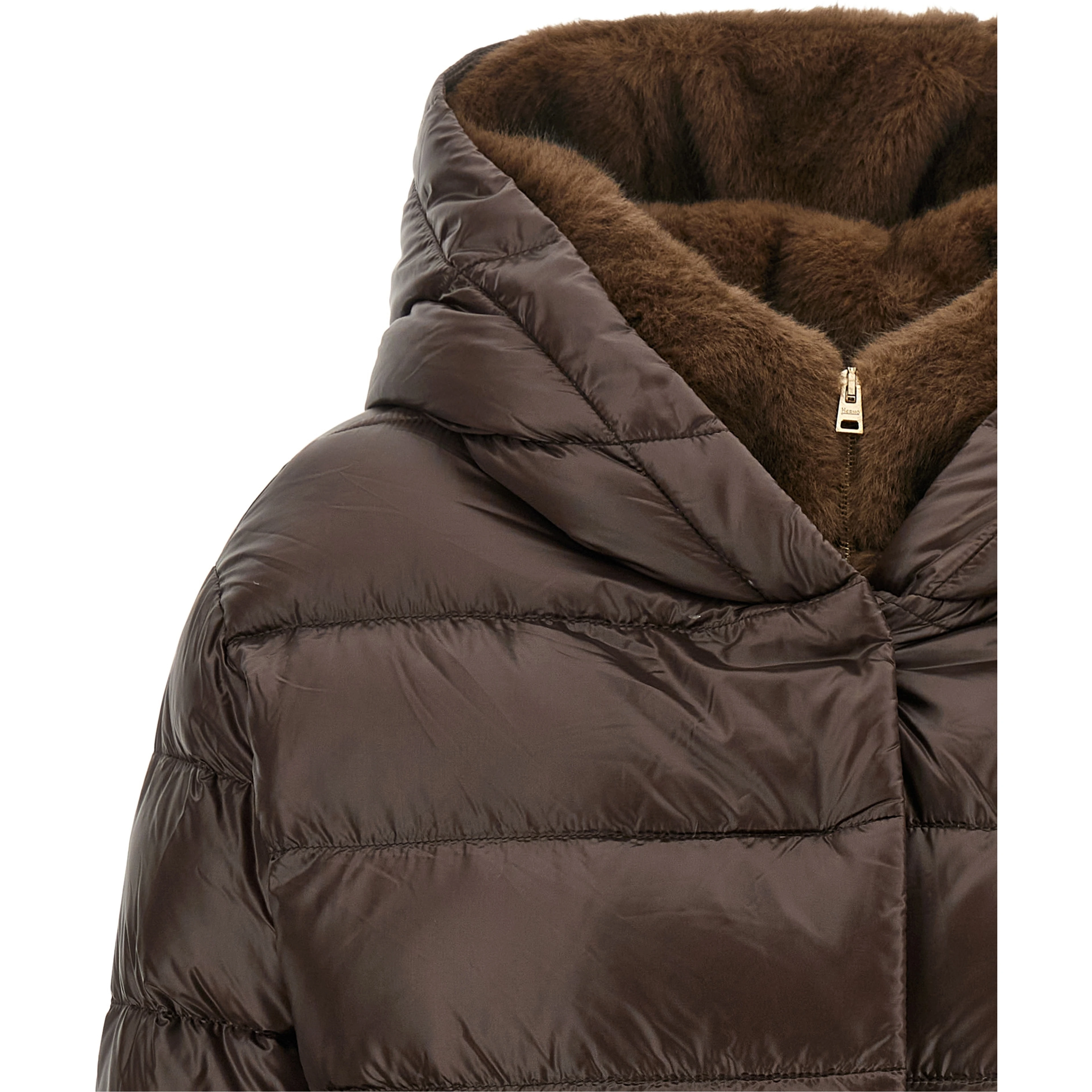 Brown Polyamide Full-Length Jacket