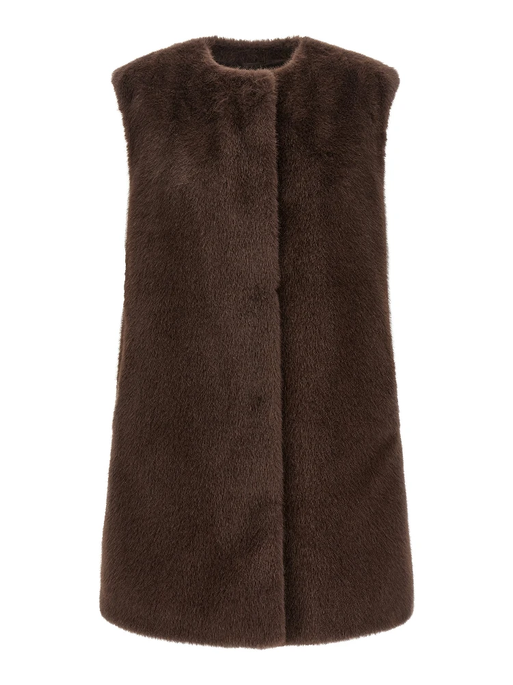 Brown Polyester Sleeveless Jacket