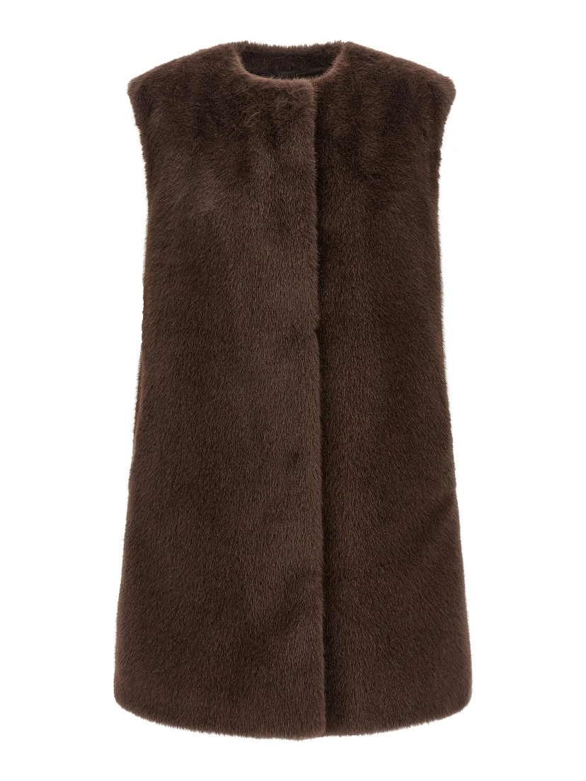Brown Polyester Sleeveless Jacket