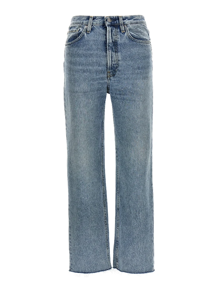 Blue Cotton Straight-Leg Jeans