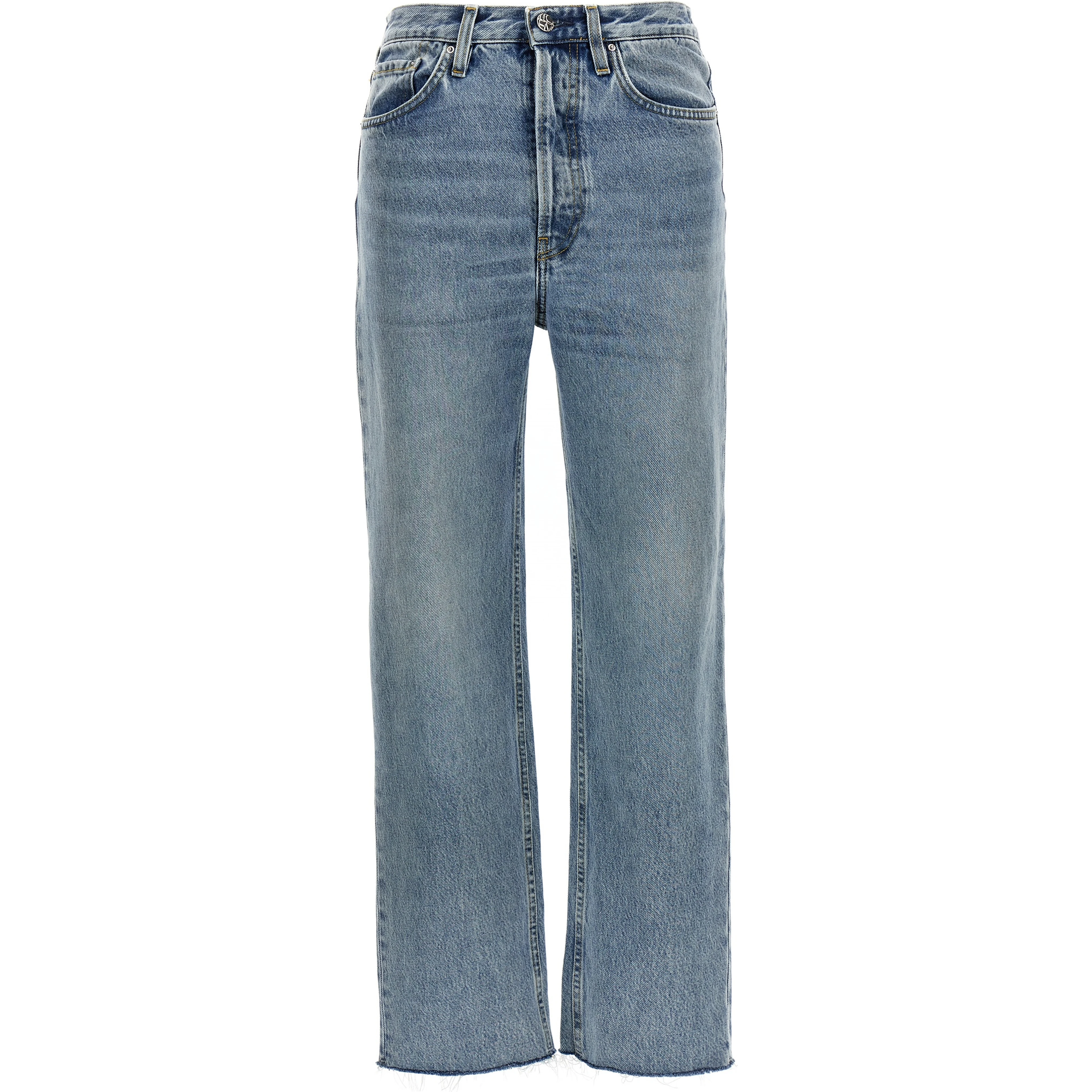 Blue Cotton Straight-Leg Jeans