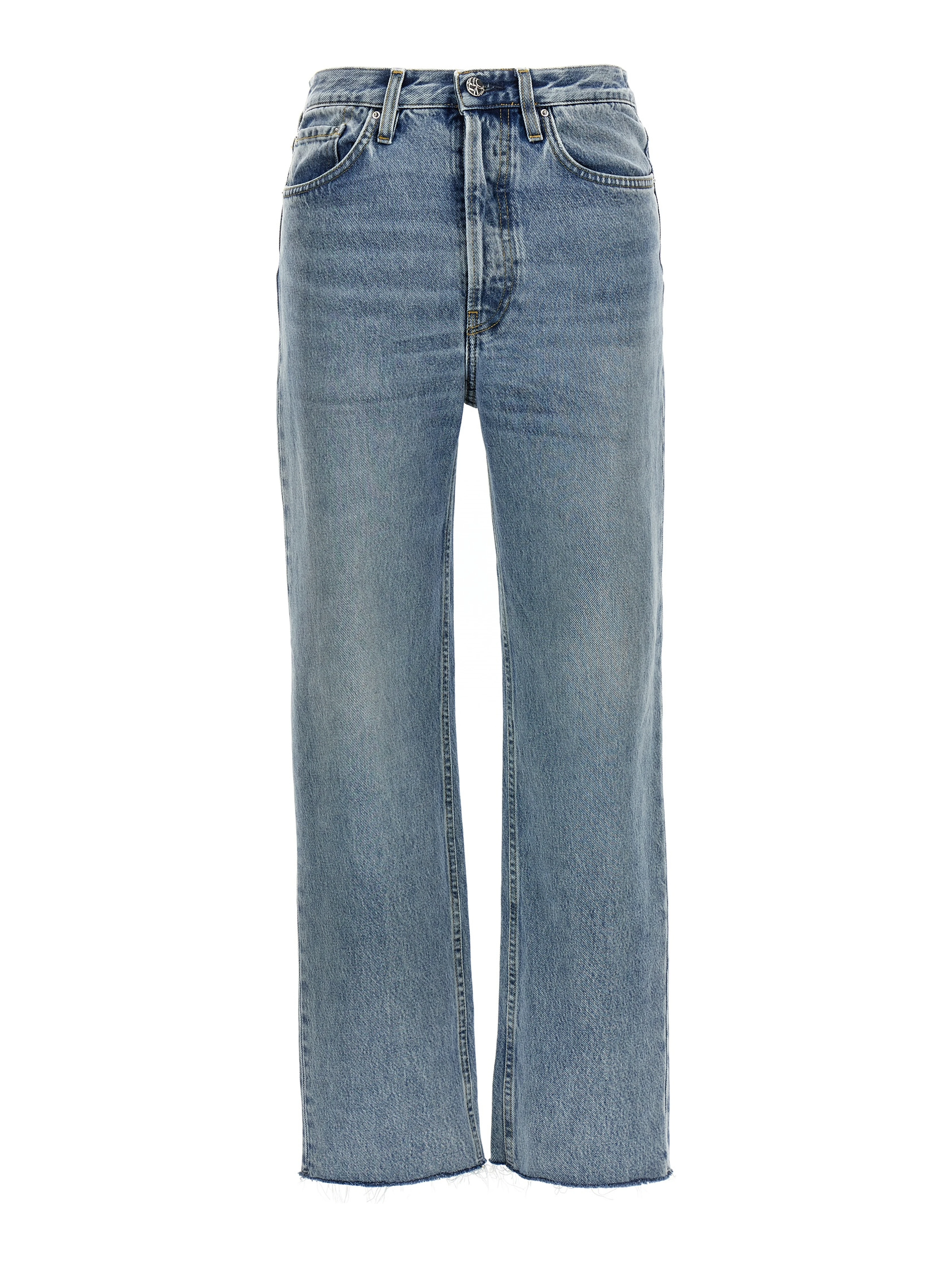 Blue Cotton Straight-Leg Jeans