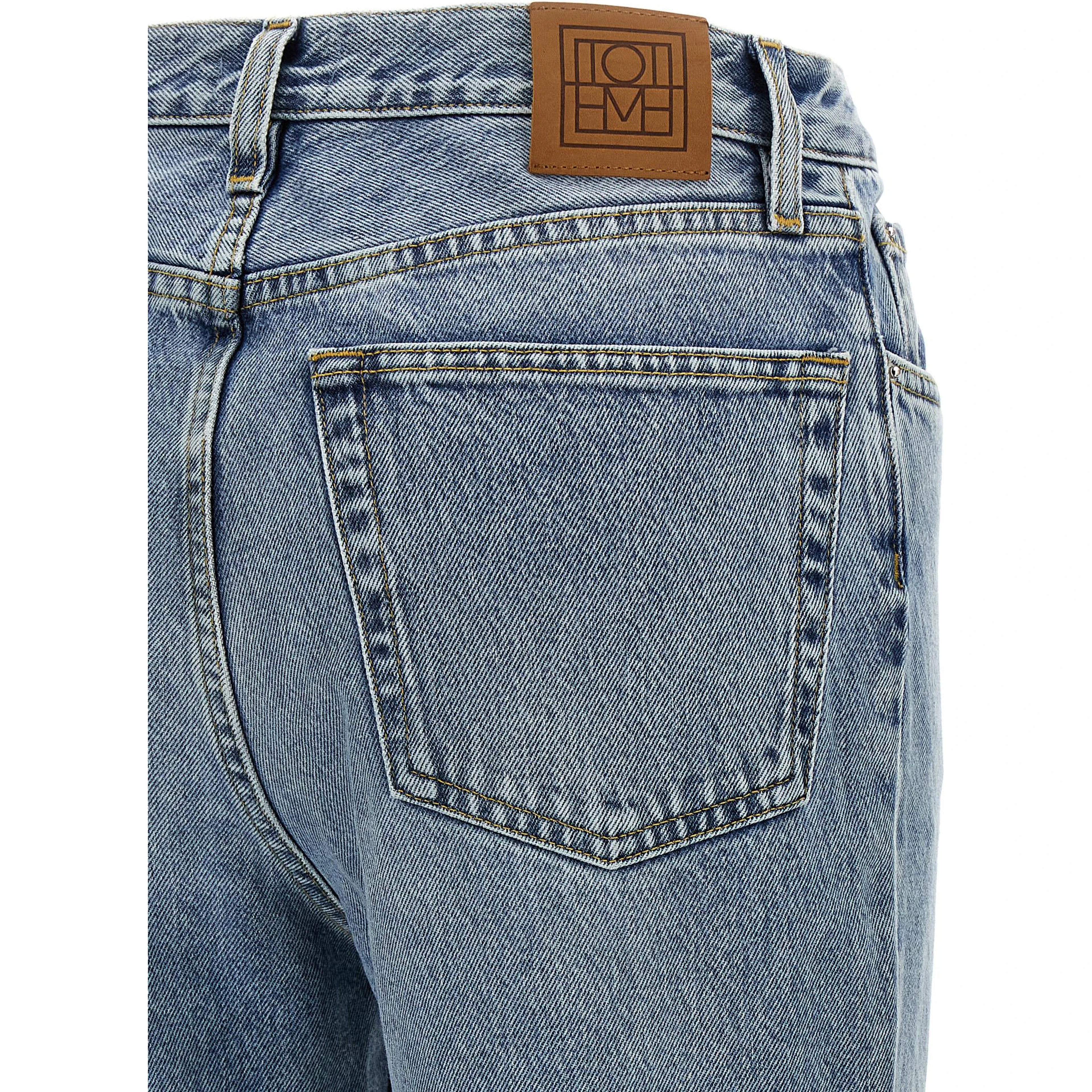 Blue Cotton Straight-Leg Jeans