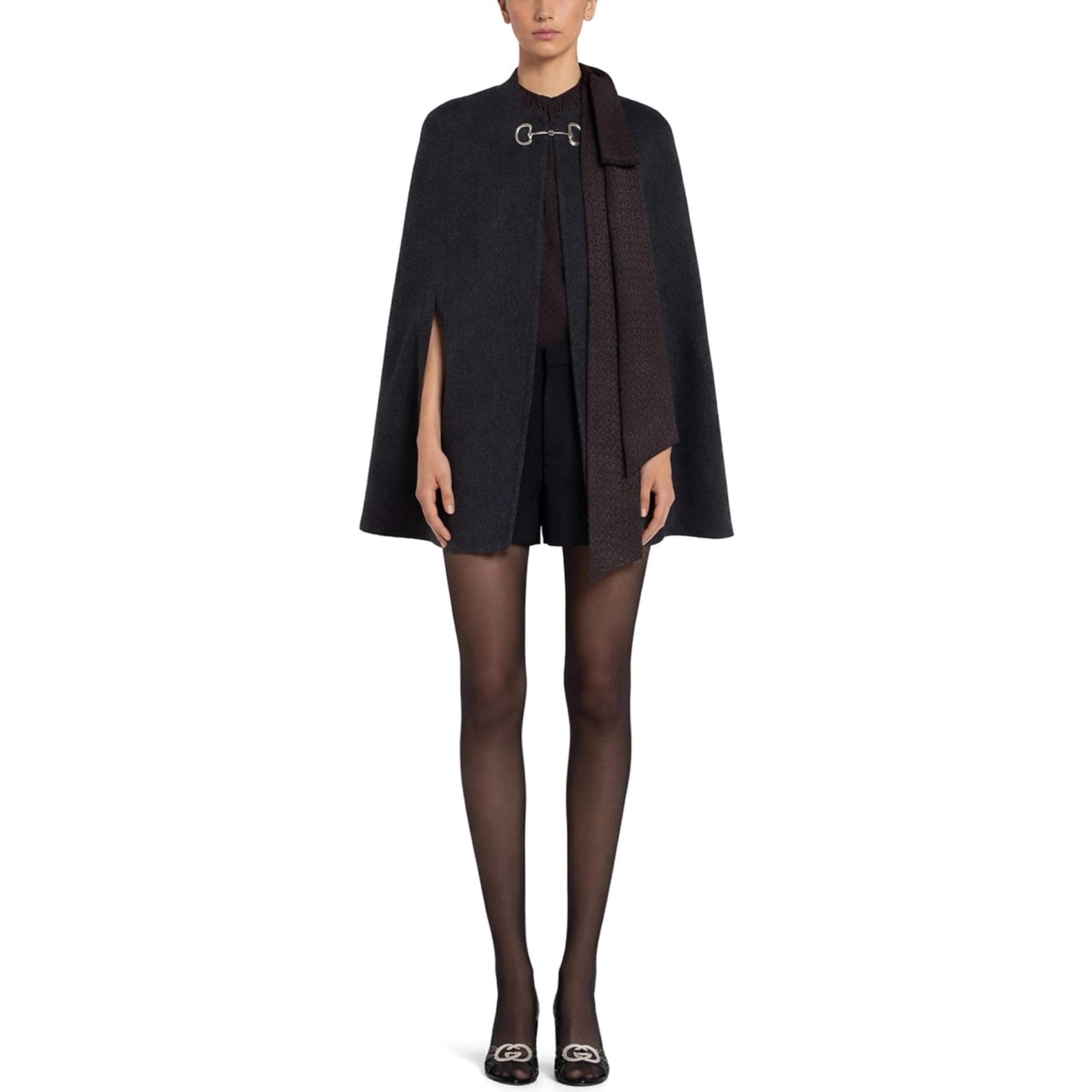 WOOL AND SILK CAPE WITH CLAMP