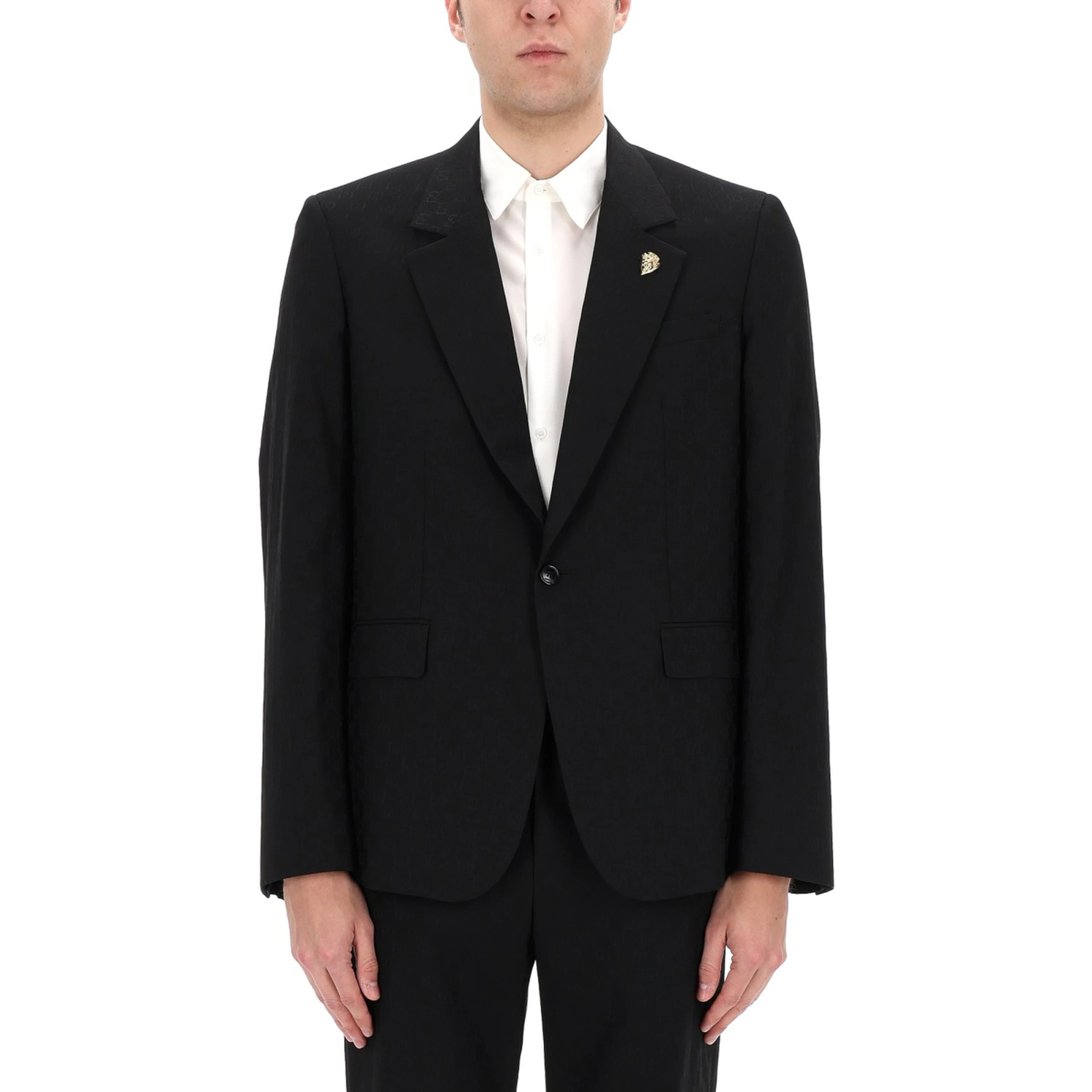 SINGLE-BREASTED JACKET WITH "GG" WEAVE