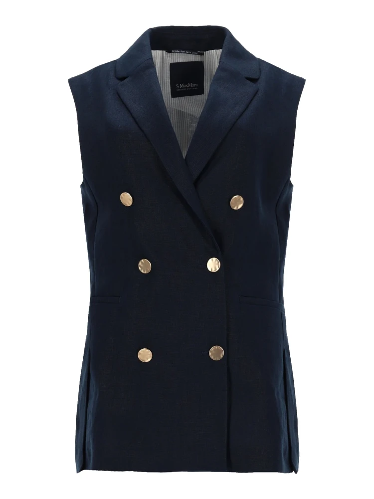 DOUBLE-BREASTED LINEN MAT VEST