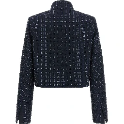 Blue Polyester Full-Length Jacket
