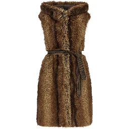 Brown Polyester Sleeveless Jacket
