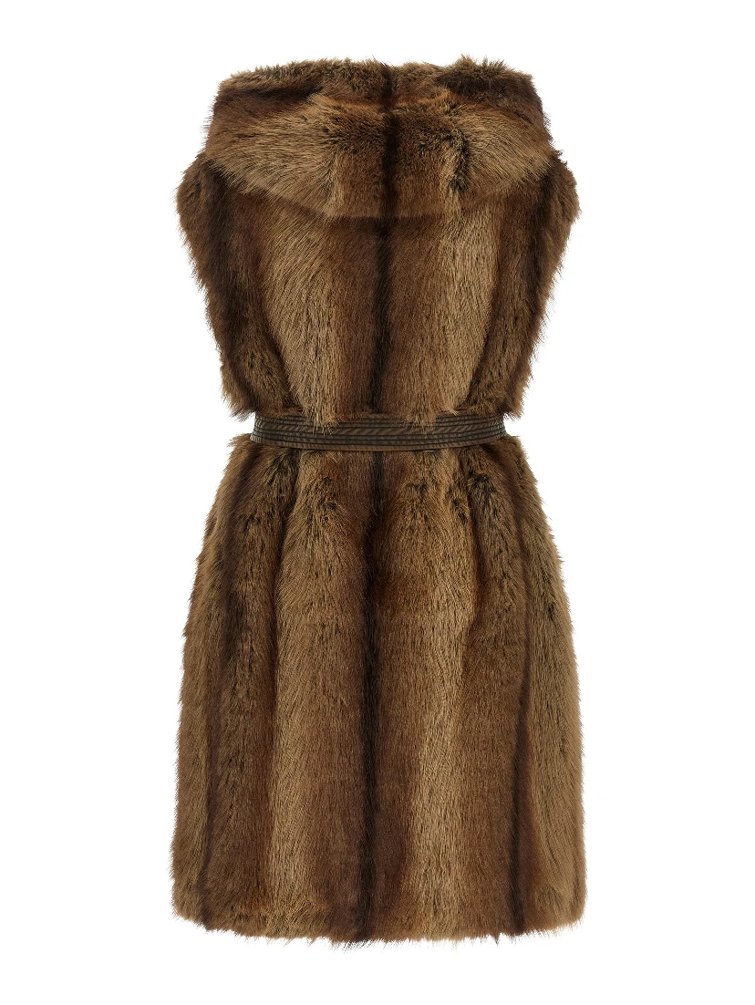 Brown Polyester Sleeveless Jacket