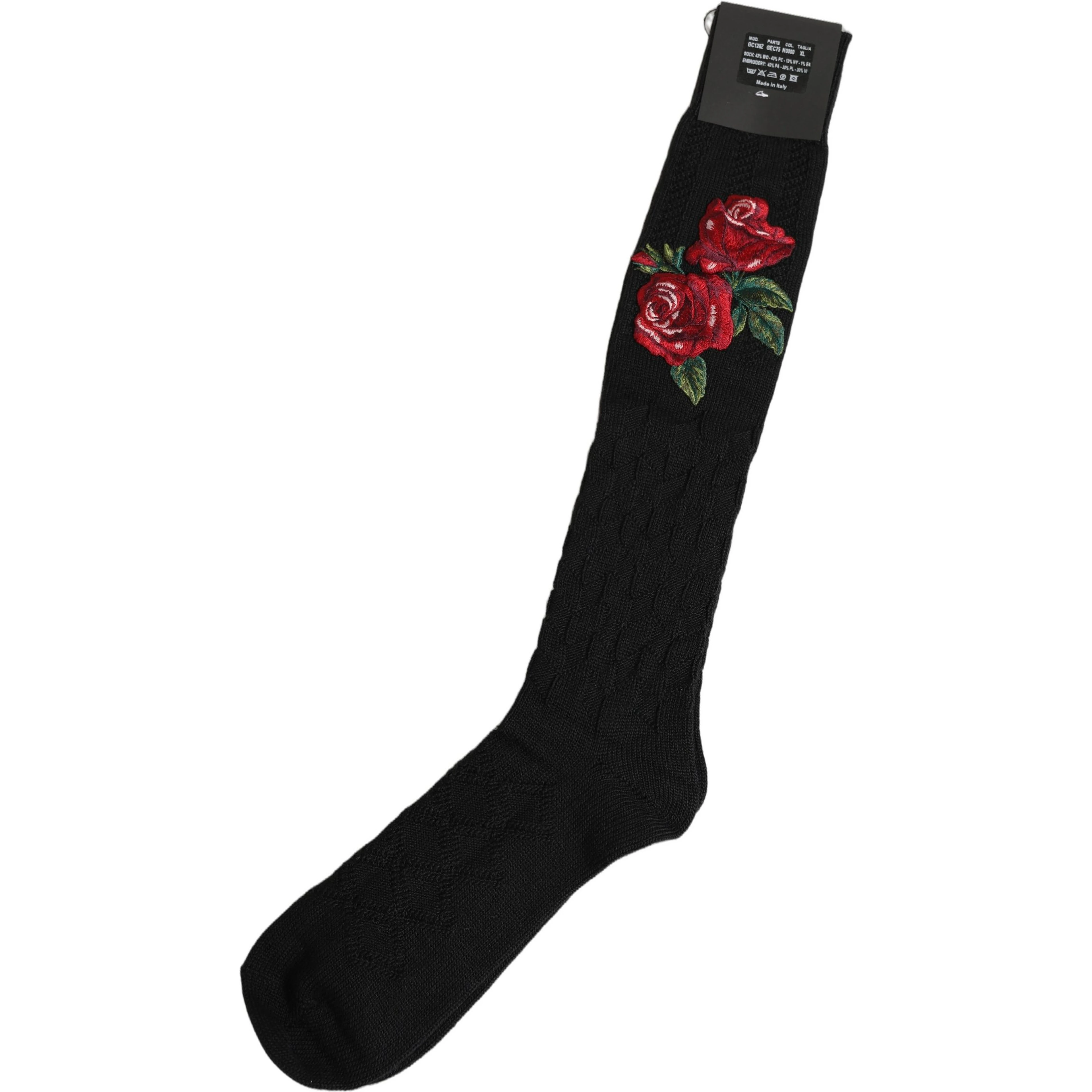 Black Wool Floral Over The Calf Accessory Socks