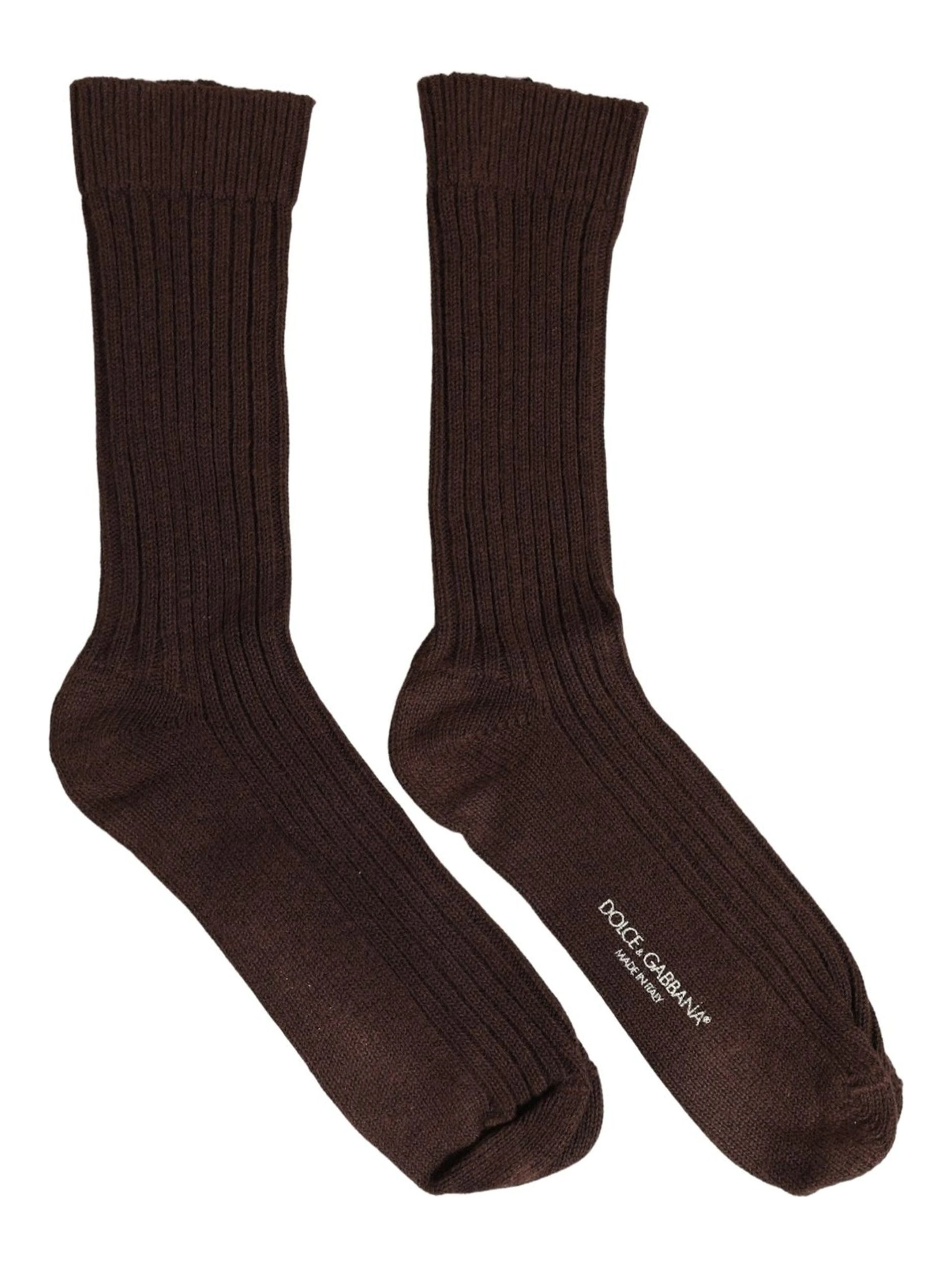 Dark Brown Wool DG Logo Mid Calf Accessory Socks