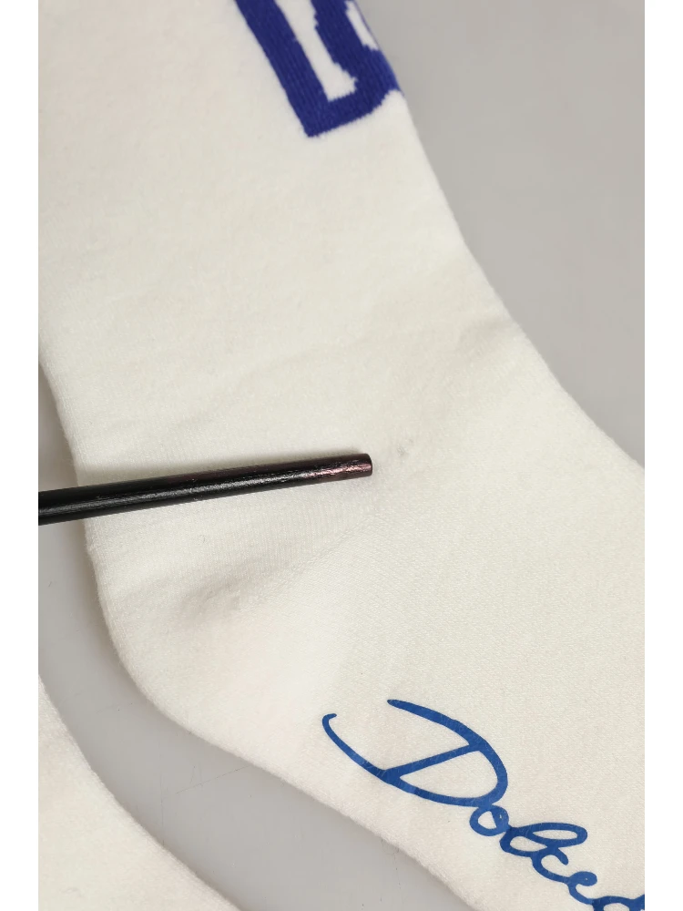 White Blue Cotton Logo Calf Women Accessory Socks