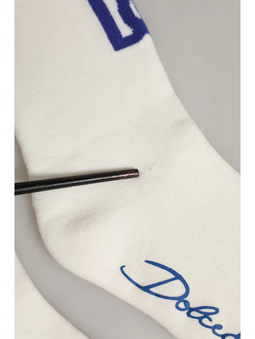 White Blue Cotton Logo Calf Women Accessory Socks