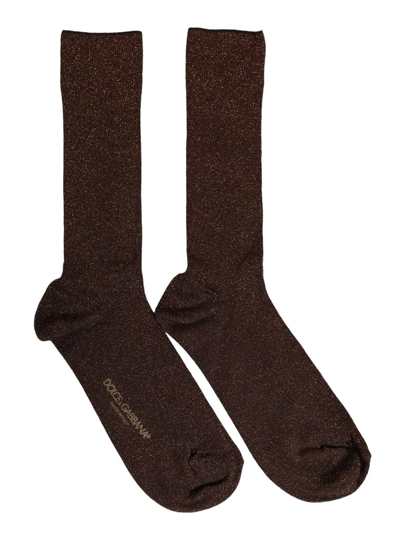 Dark Brown Viscose Logo Mid Calf Accessory Socks