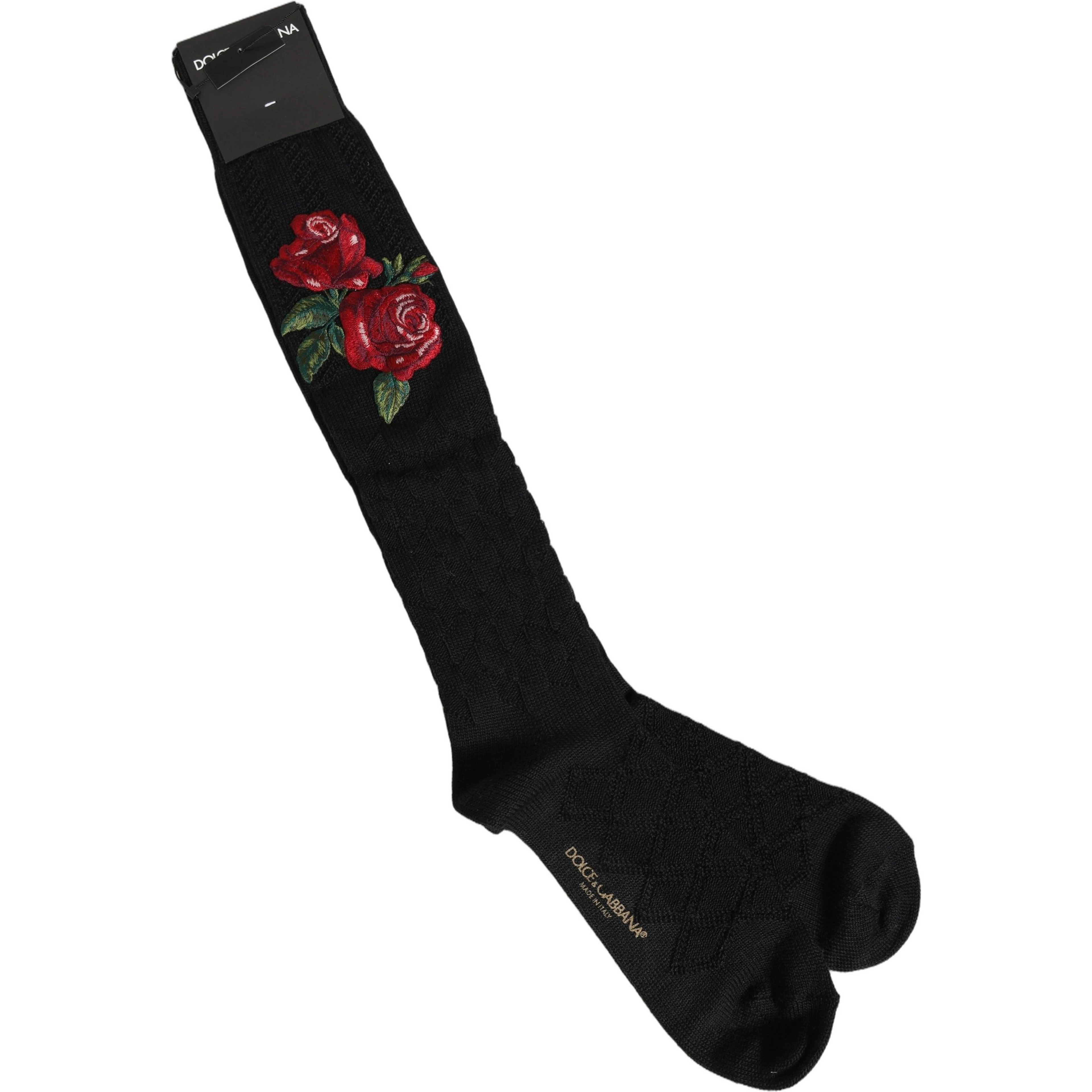 Black Wool Floral Over The Calf Accessory Socks