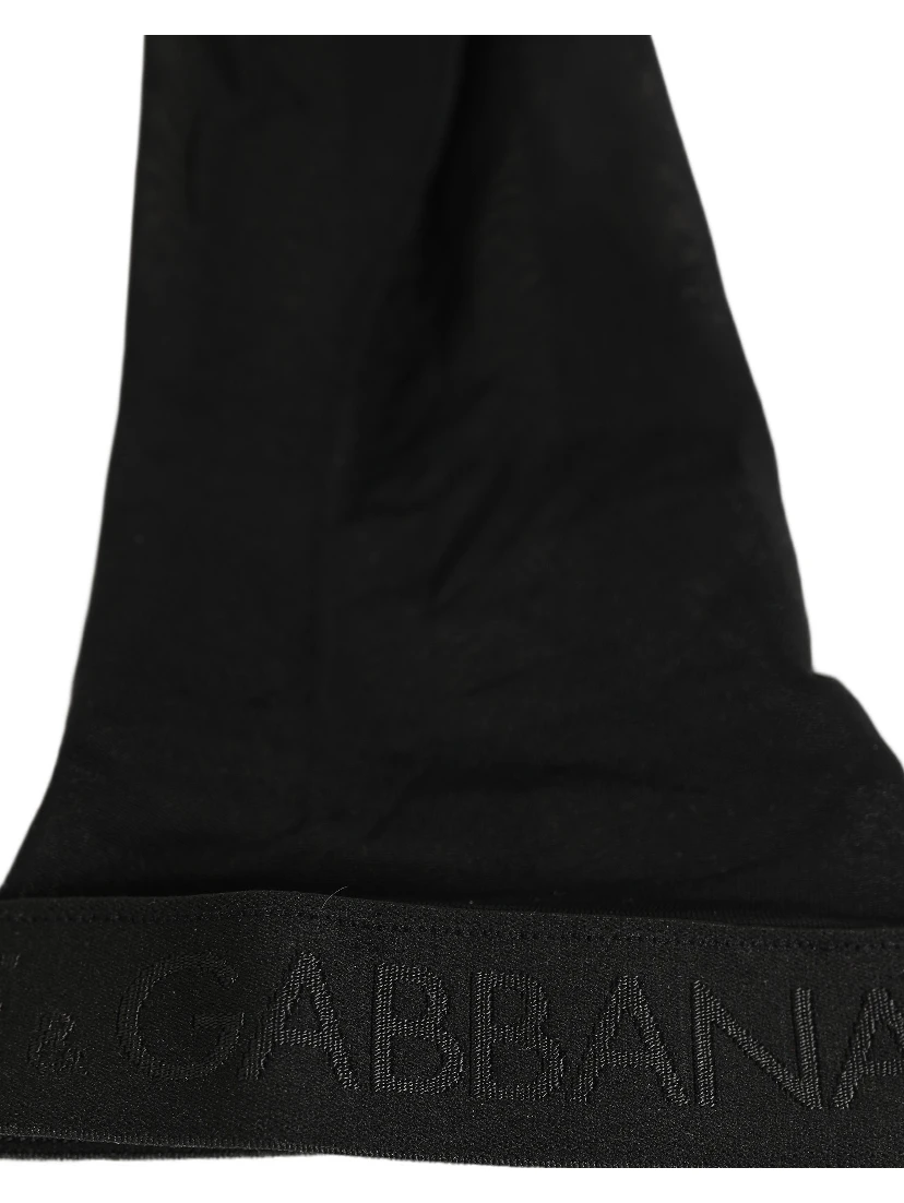 Black Nylon Logo Calf Long Women Accessory Socks