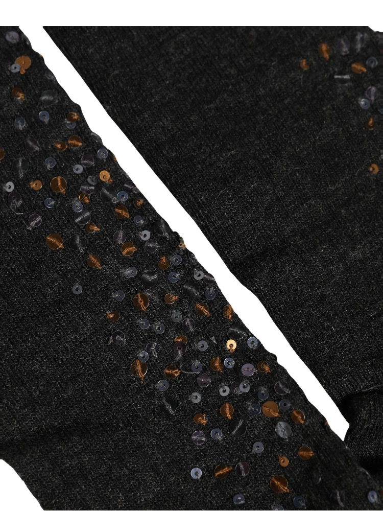 Dark Gray Sequined Wool Knee High Accessory Socks