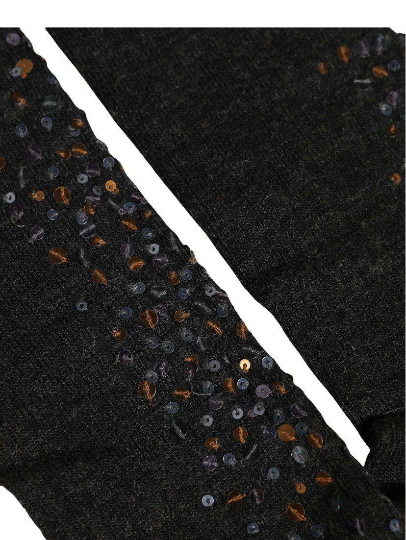 Dark Gray Sequined Wool Knee High Accessory Socks
