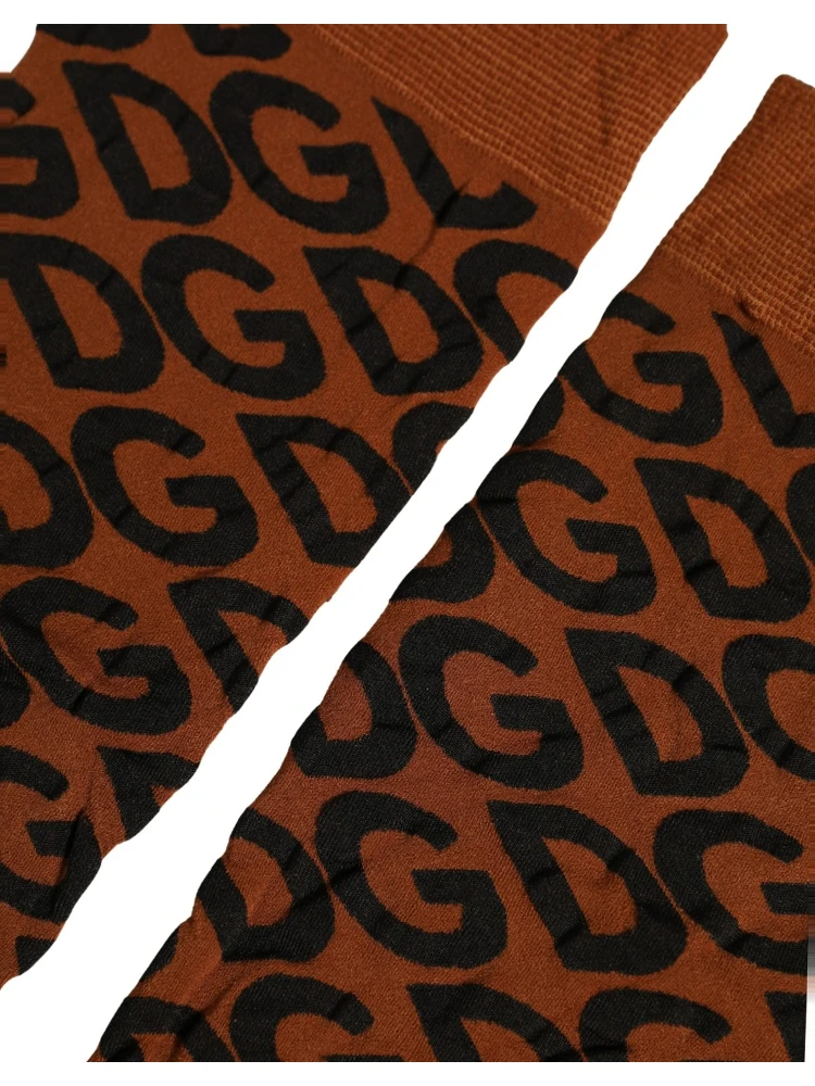 Brown Black Nylon DG Logo Mid Calf Accessory Socks