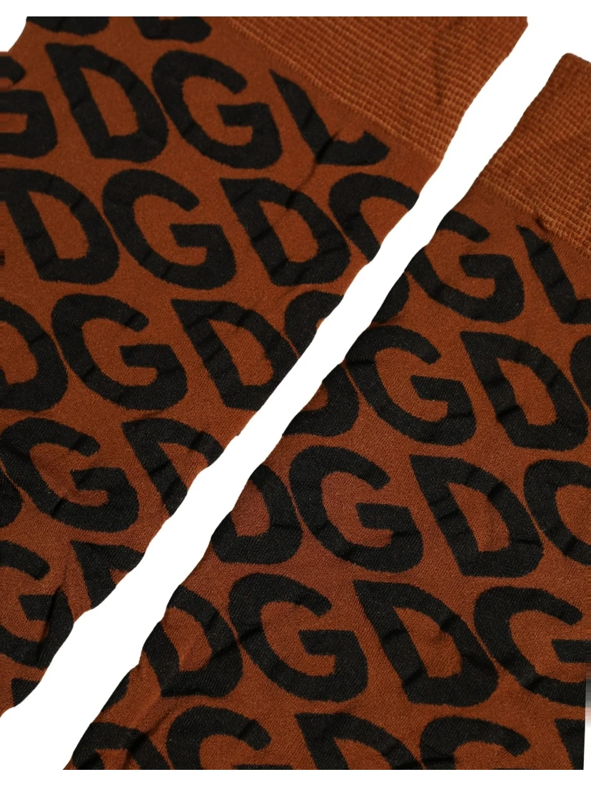 Brown Black Nylon DG Logo Mid Calf Accessory Socks
