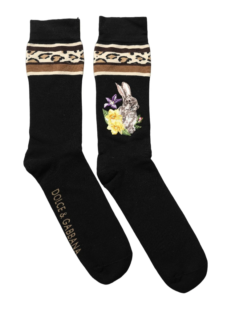 Black Rabbit Floral Wool Mid Calf Accessory Socks alternative