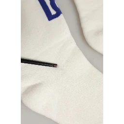 White Blue Cotton Logo Calf Women Accessory Socks