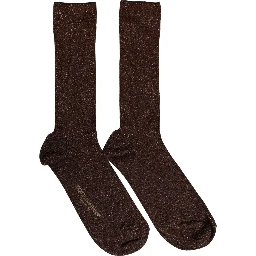 Dark Brown Viscose Logo Mid Calf Accessory Socks