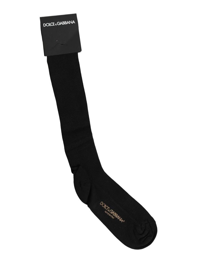 Black Viscose Logo Over The Calf Accessory Socks
