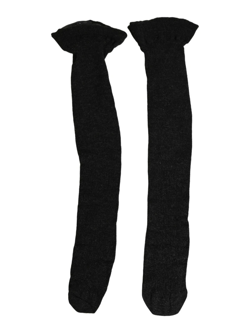 Black Wool Logo Calf Long Women Accessory Socks