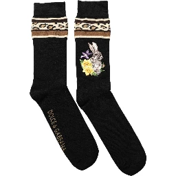 Black Rabbit Floral Wool Mid Calf Accessory Socks