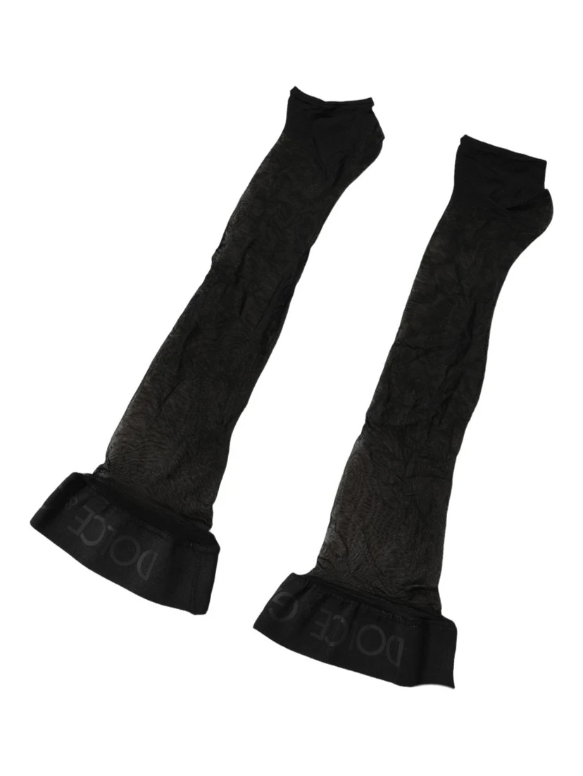Black Nylon Logo Calf Long Women Accessory Socks