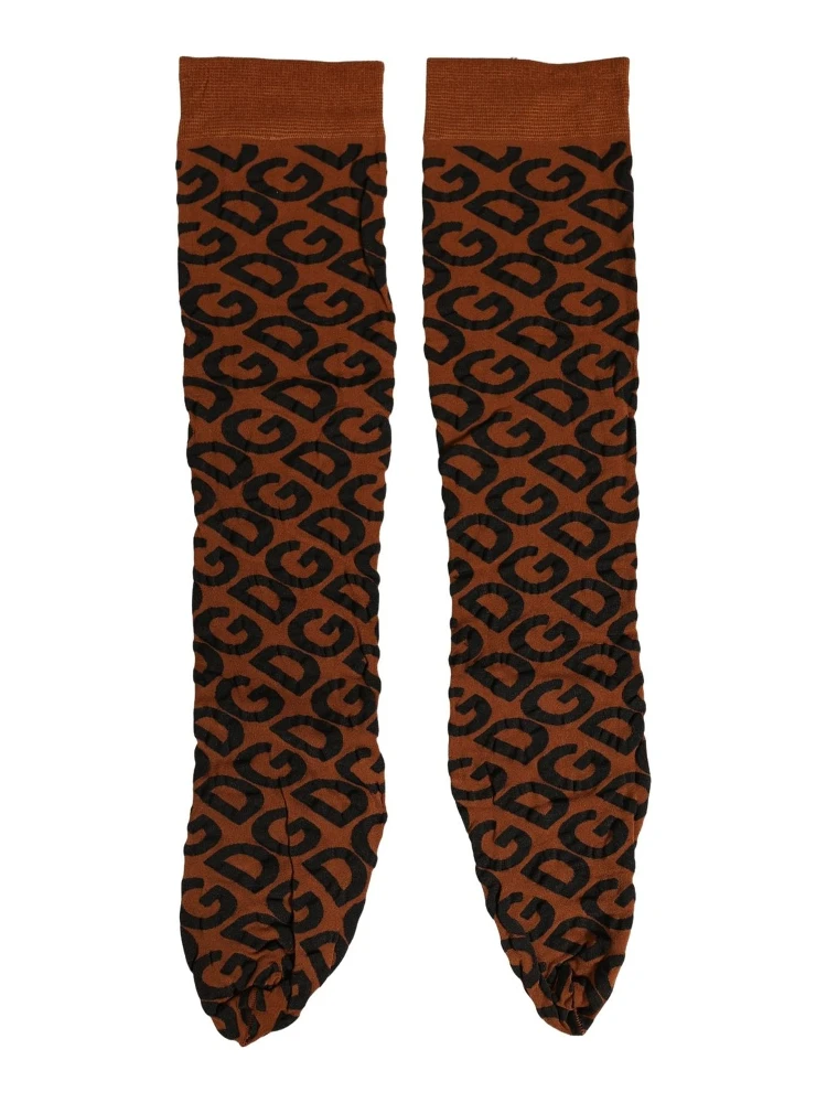 Brown Black Nylon DG Logo Mid Calf Accessory Socks alternative