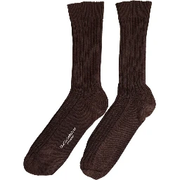 Dark Brown Wool DG Logo Mid Calf Accessory Socks