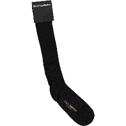 Black Viscose Logo Over The Calf Accessory Socks